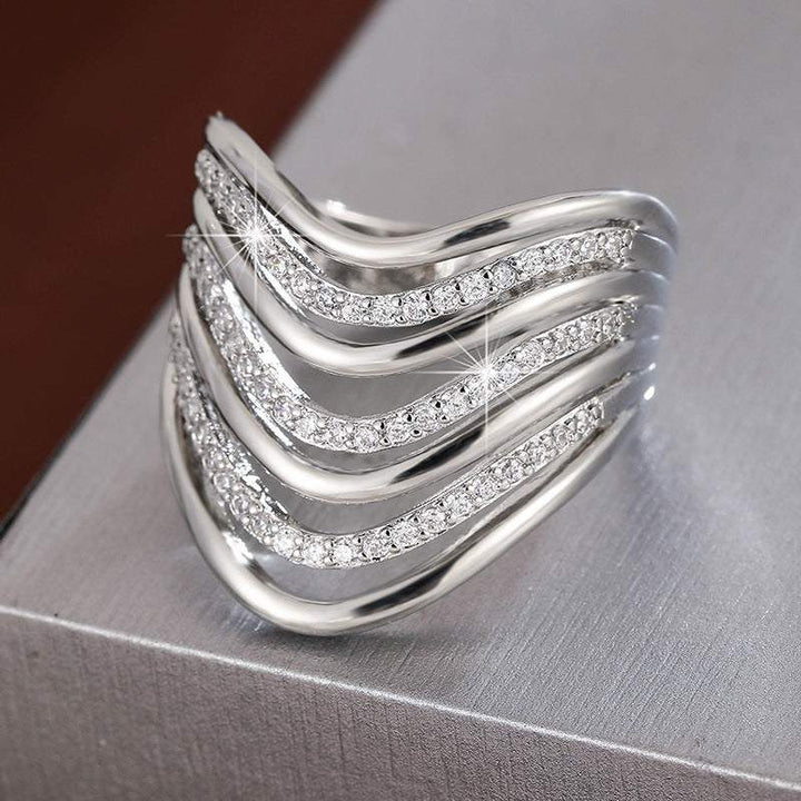 LunaSpark™ Geometric Hollow Zircon Stackable Ring for Women