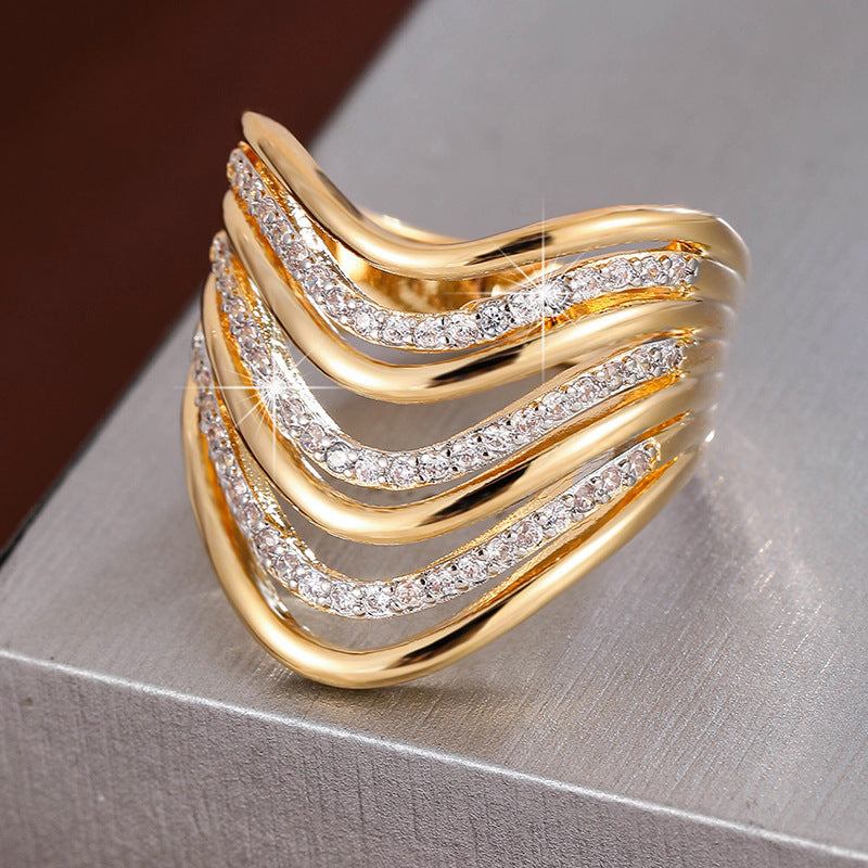 LunaSpark™ Geometric Hollow Zircon Stackable Ring for Women