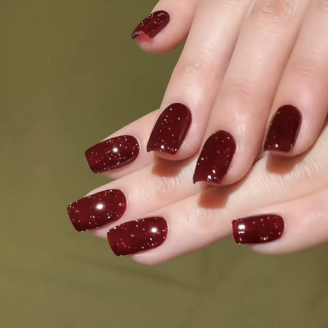 Reusable Handmade Nail Art Patches with Red Diamonds,