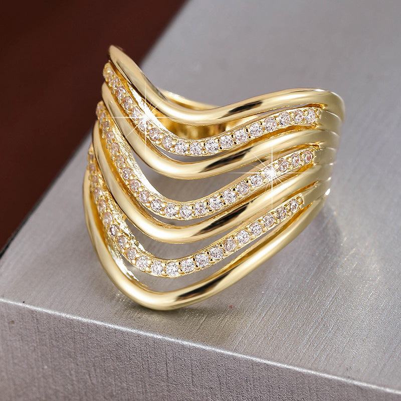 LunaSpark™ Geometric Hollow Zircon Stackable Ring for Women