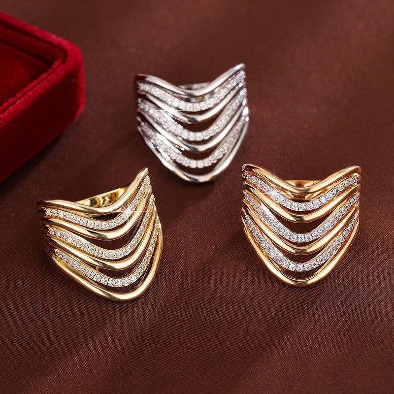 LunaSpark™ Geometric Hollow Zircon Stackable Ring for Women