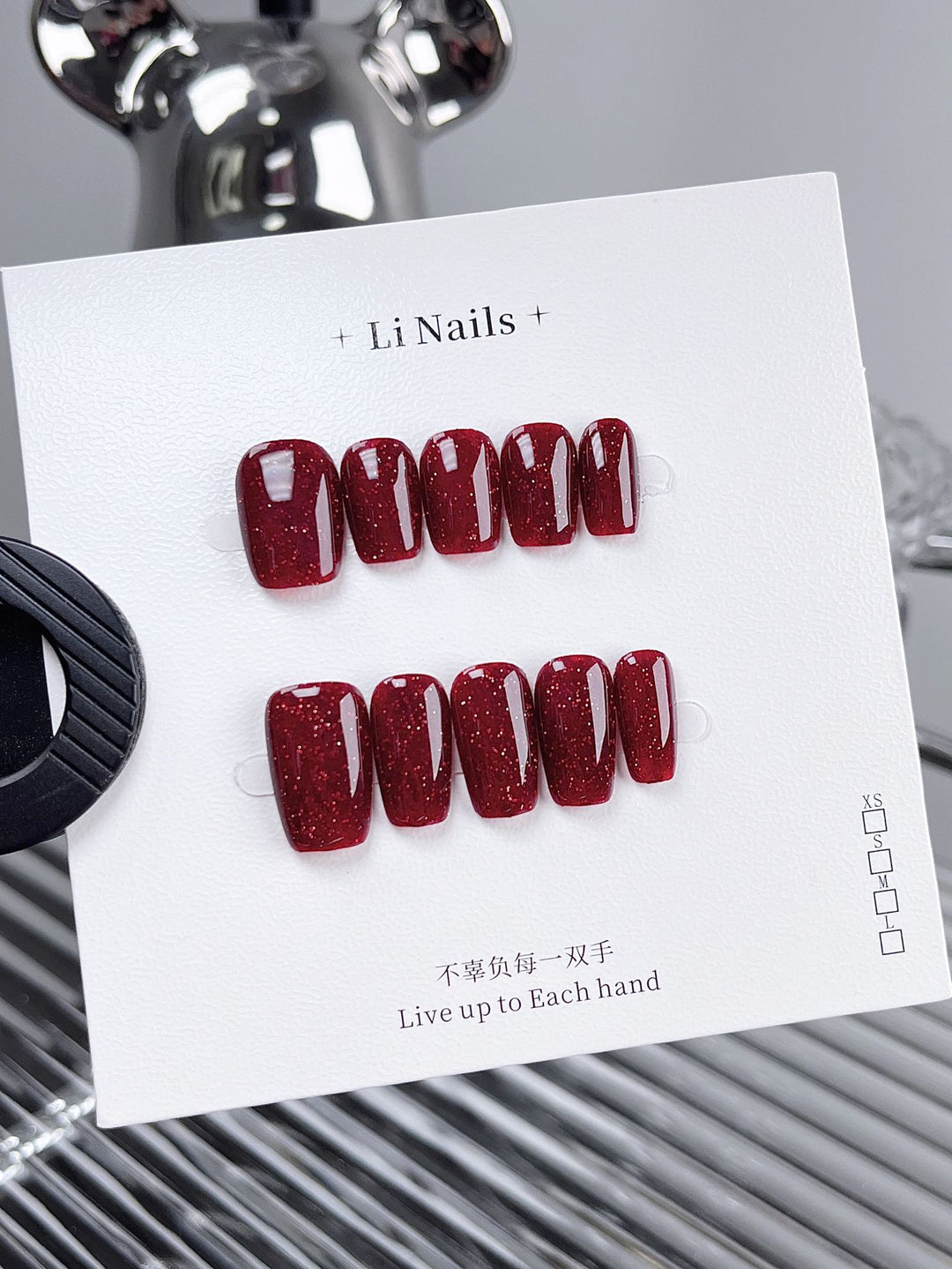 Reusable Handmade Nail Art Patches with Red Diamonds