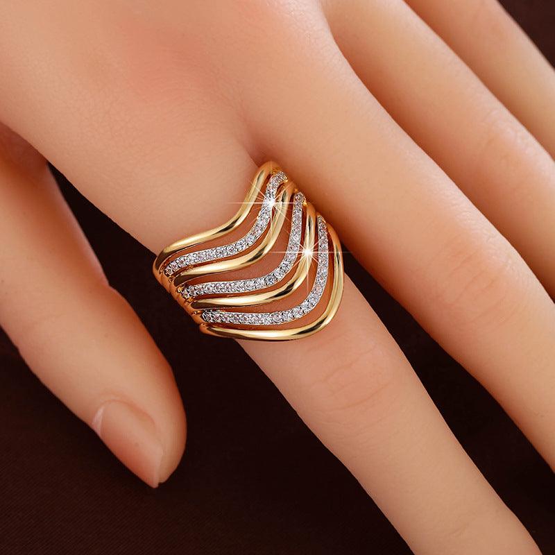 LunaSpark™ Geometric Hollow Zircon Stackable Ring for Women