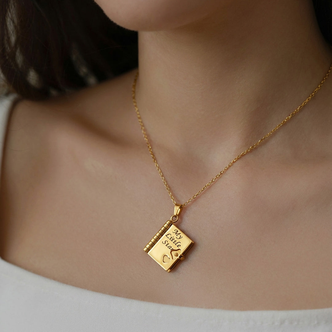 Book Pendant Necklace for Women,