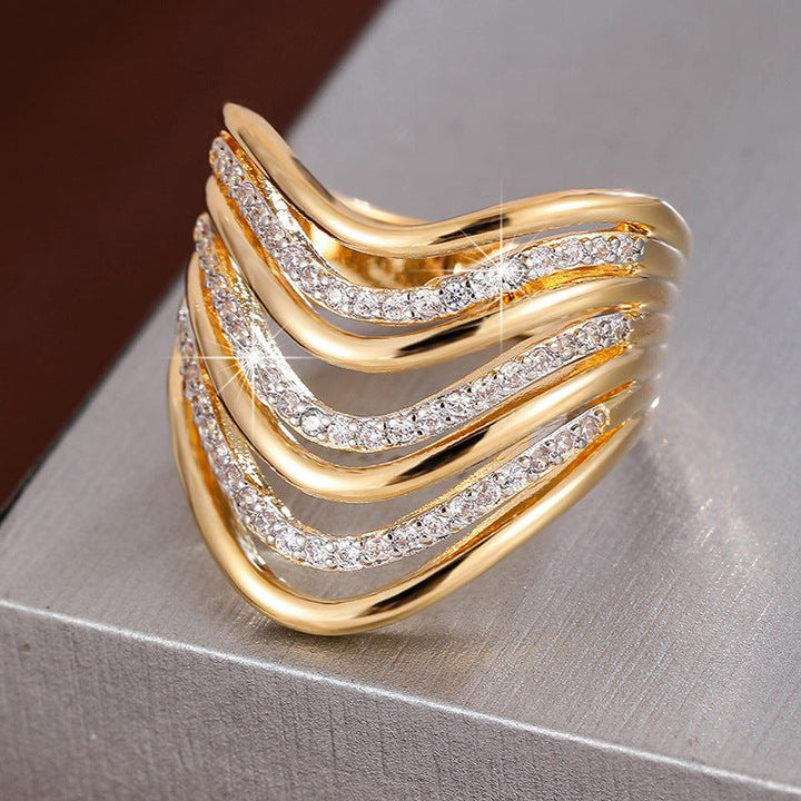 LunaSpark™ Geometric Hollow Zircon Stackable Ring for Women