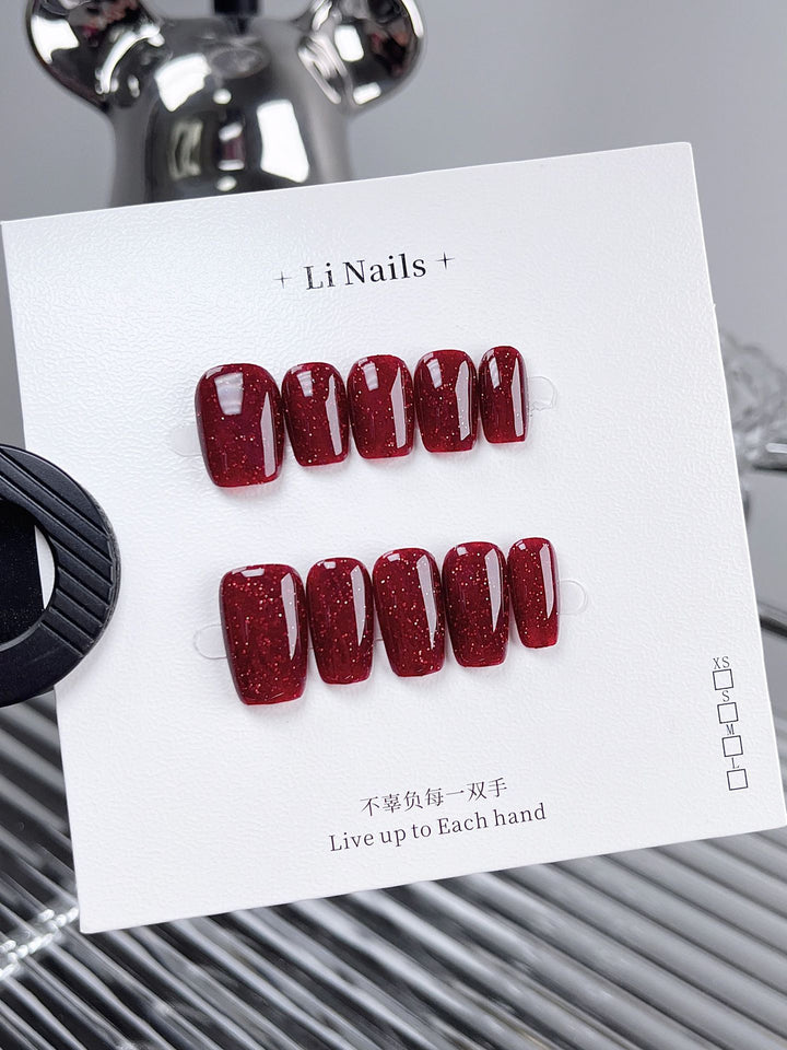 Reusable Handmade Nail Art Patches with Red Diamonds
