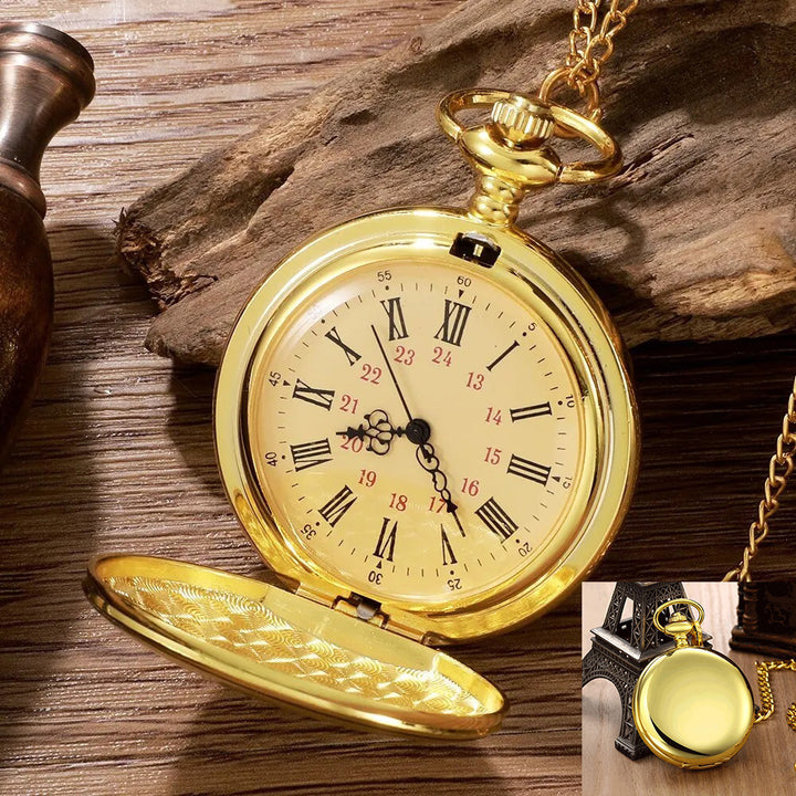 Retro Flip Top Pocket Watch with Necklace