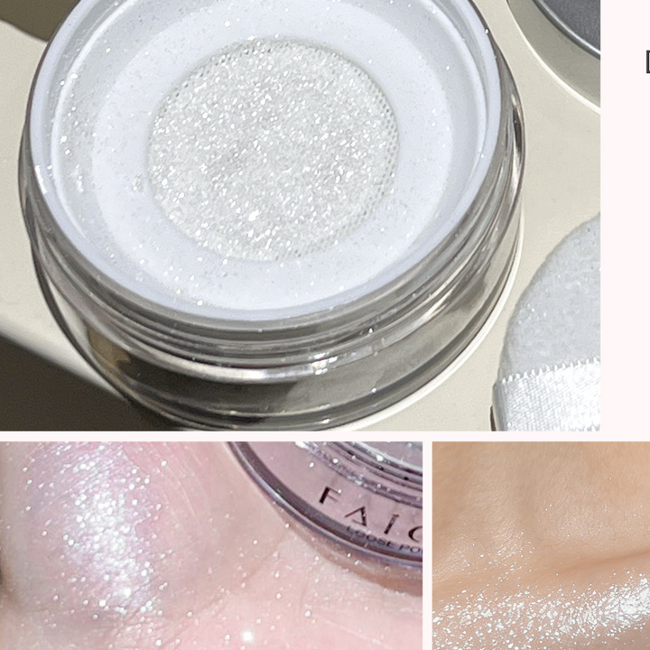 Highlighter powder with fine shimmer for a radiant, dewy complexion